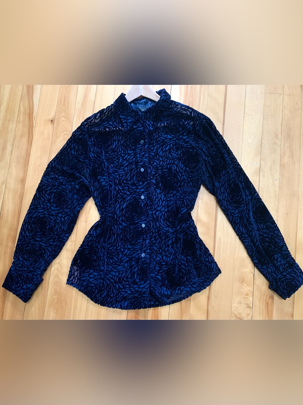Velvet Floral Burnout Button-Up Blouse - Picture 2 of 3
